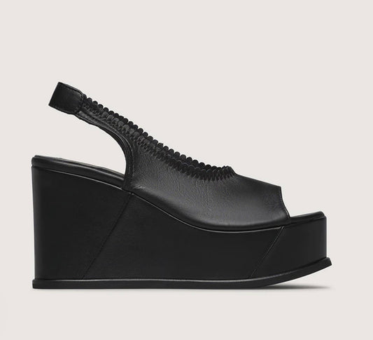 Marco Moreo black Leather Slingback Platform Wedge Sandal