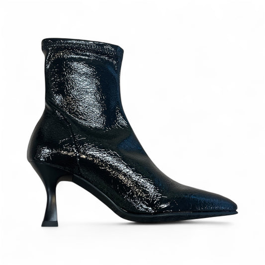 Miss Elastic black sock patent vegan leather ankle boot