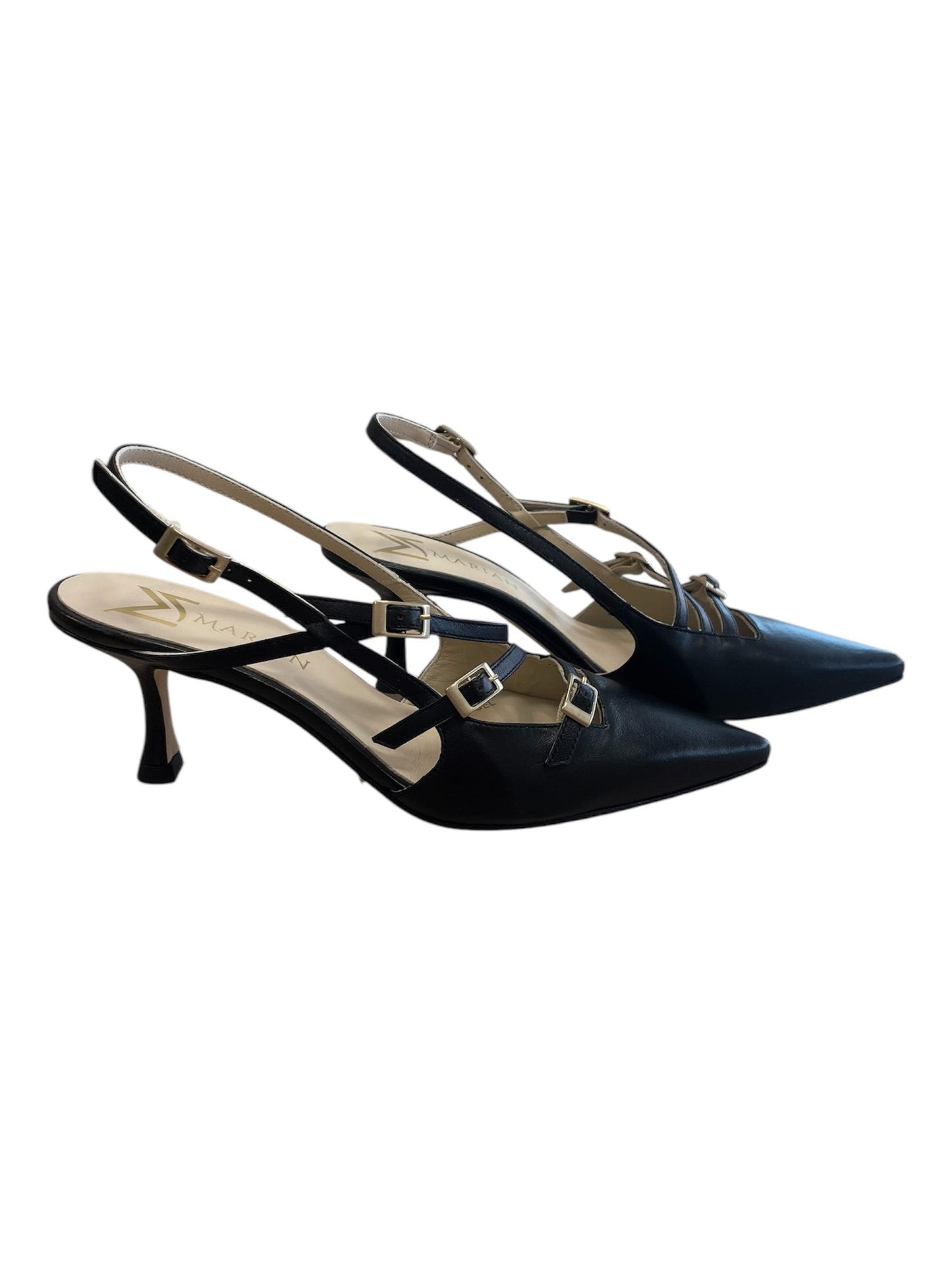 Marian black leather slingbacks