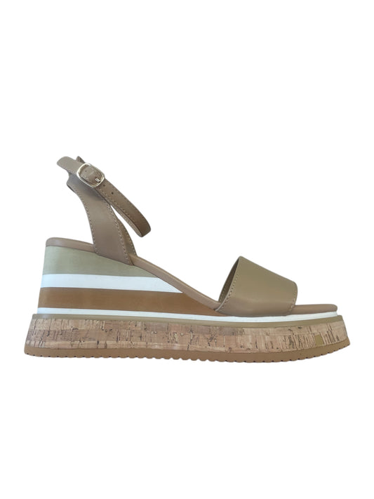 Repo beige leather platform wedge sandals