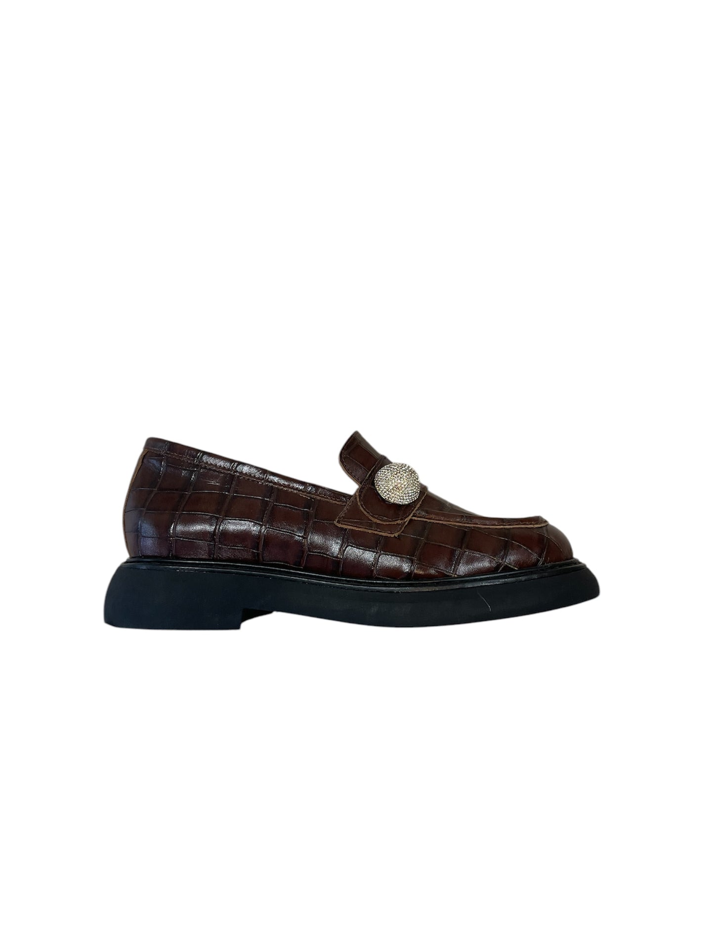 Marian leather brown croc moccasins