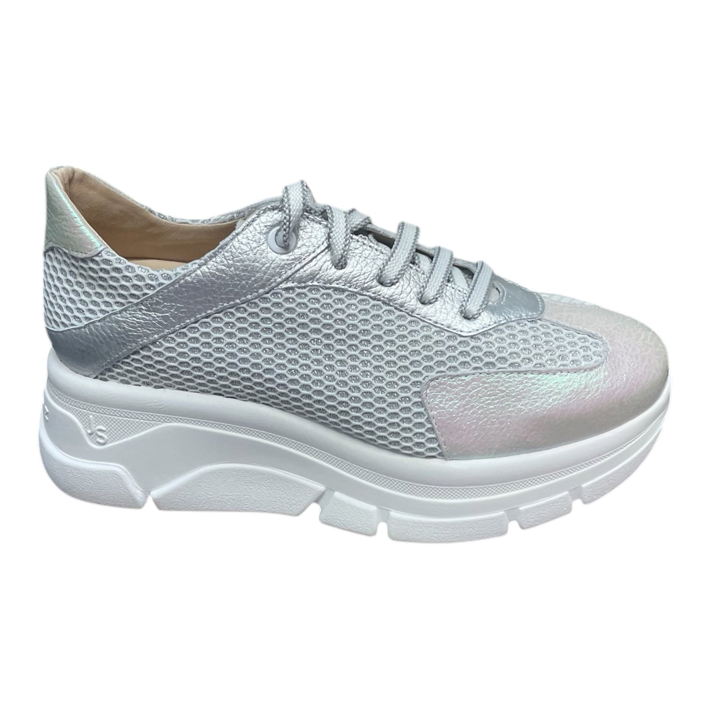 Jose Saenz silver leather and mesh platform wedge sneakers