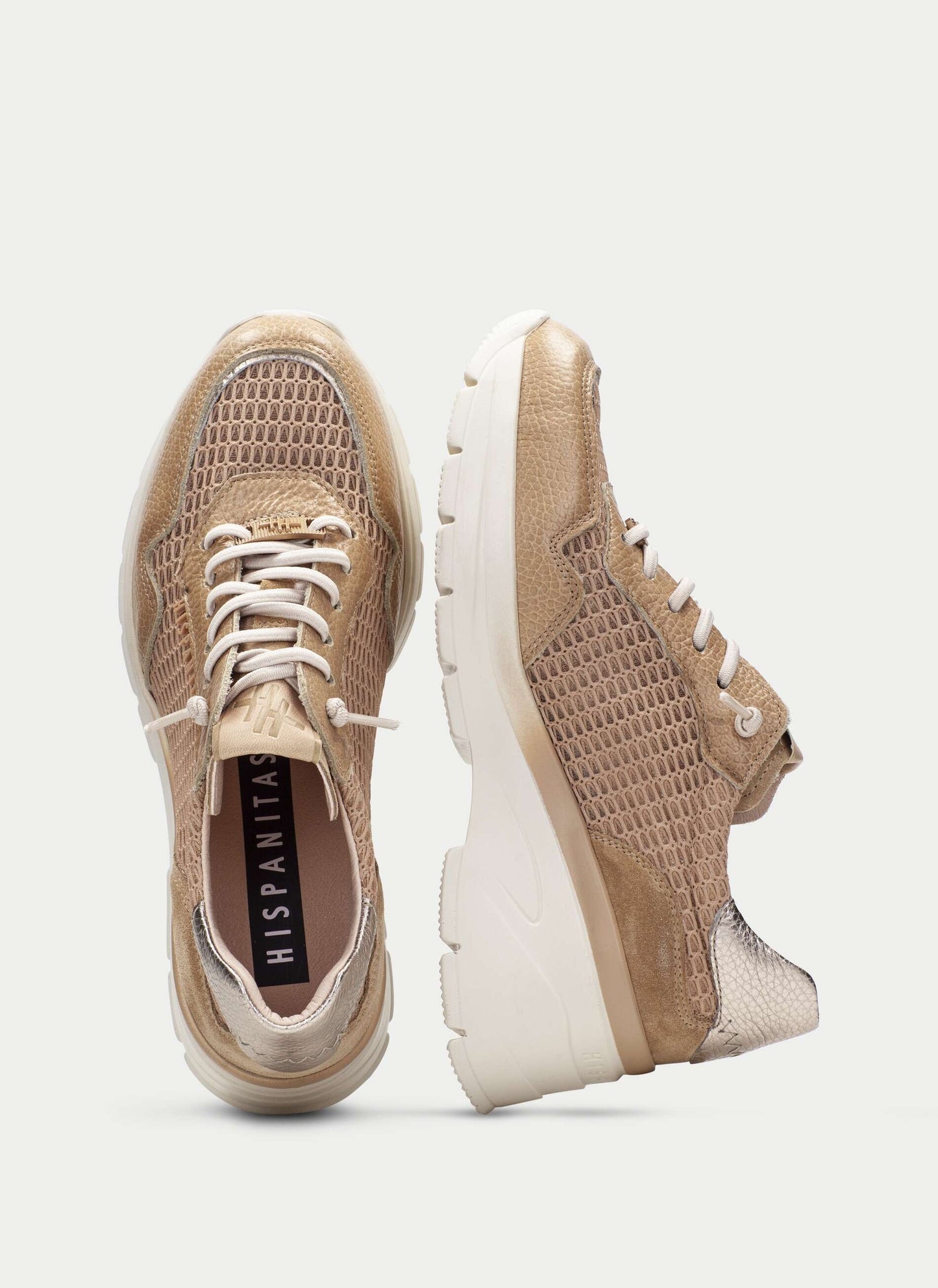 Hispanitas camel leather and mesh wedge sneaker