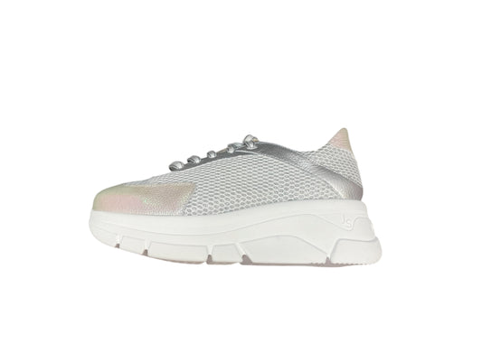 Jose Saenz silver leather and mesh platform wedge sneakers