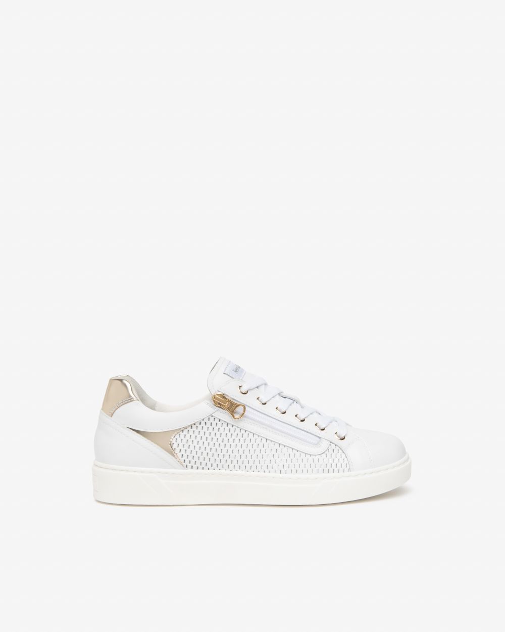 NeroGiardini white and gold leather sneakers with zip detail - Melissakshoes