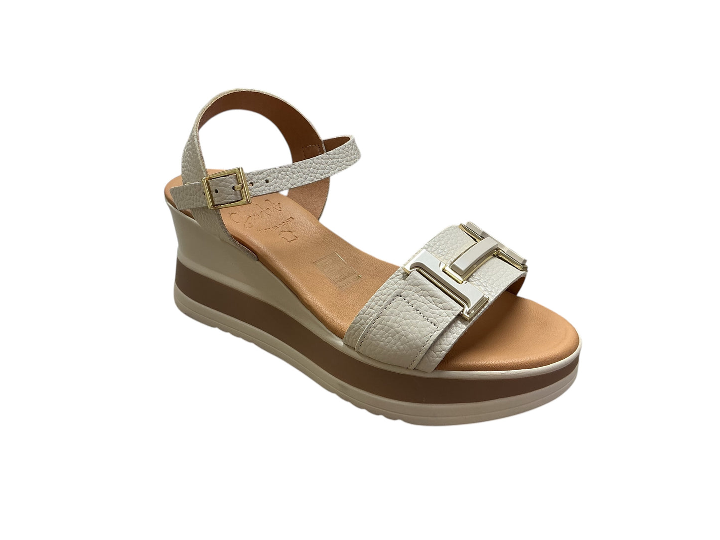 Oh My Sandals cream leather wedge platform sandal