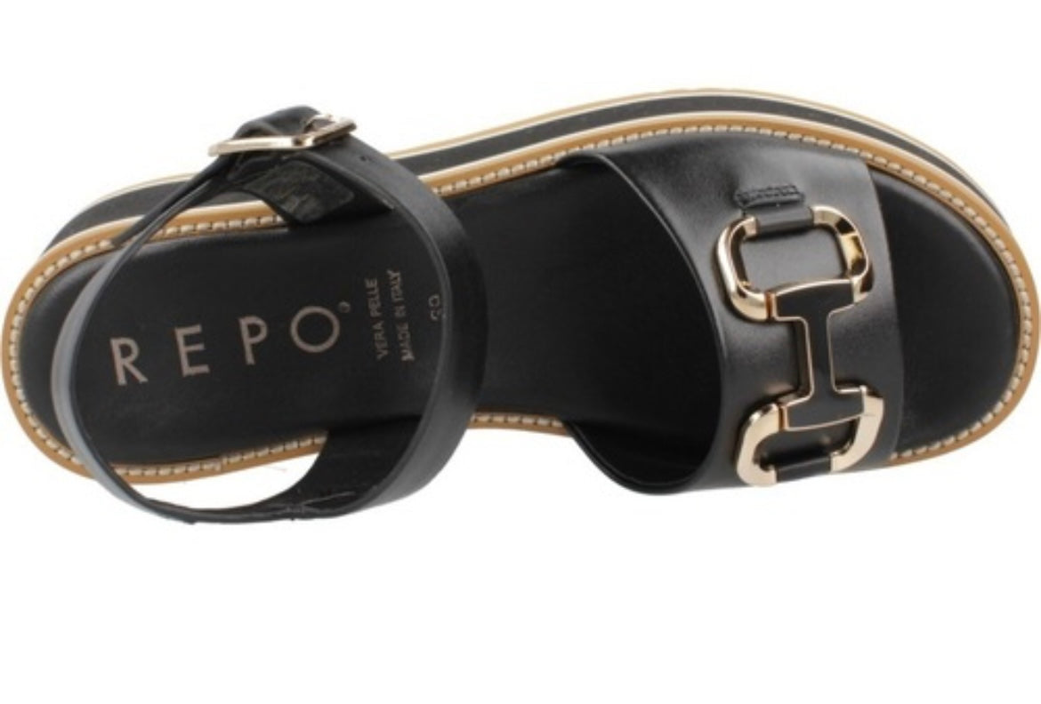 Repo black leather platform sandals