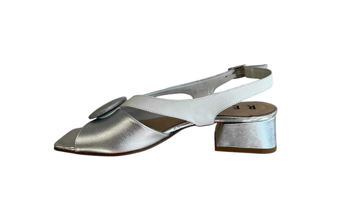 Repo silver and white leather slingback sandals