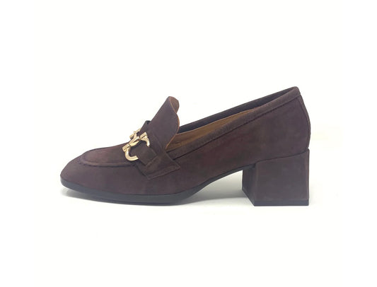 Marian chocolate suede block heel loafer