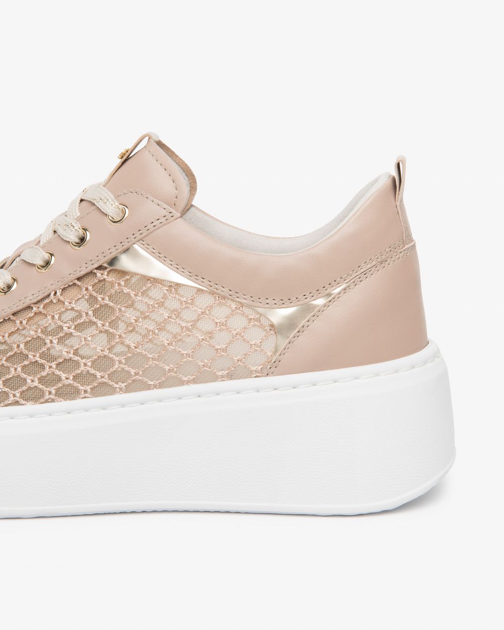 NeroGiardini beige and gold leather and canvas platform  sneakers - Melissakshoes