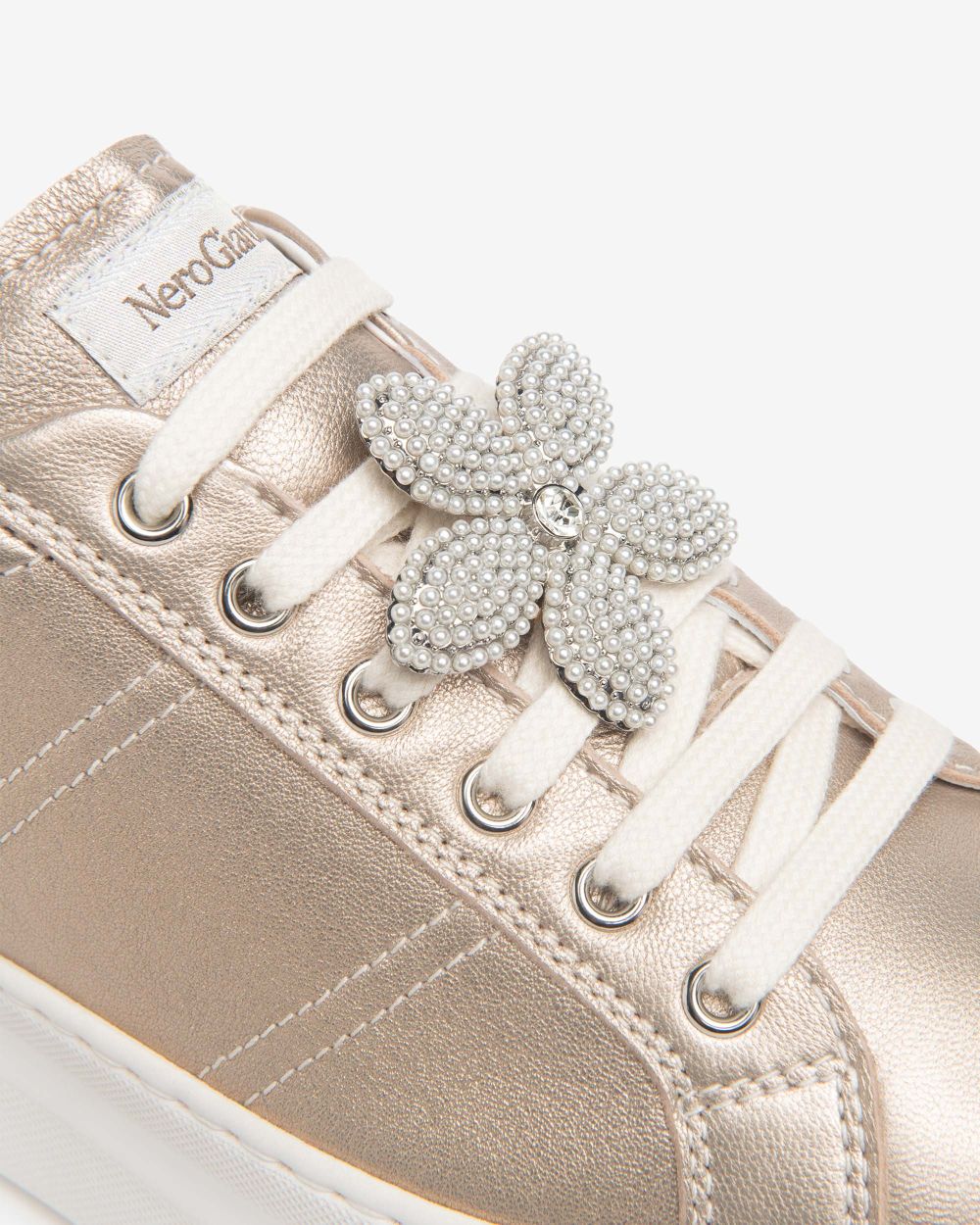 NeroGiardini gold leather platform sneakers - Melissakshoes
