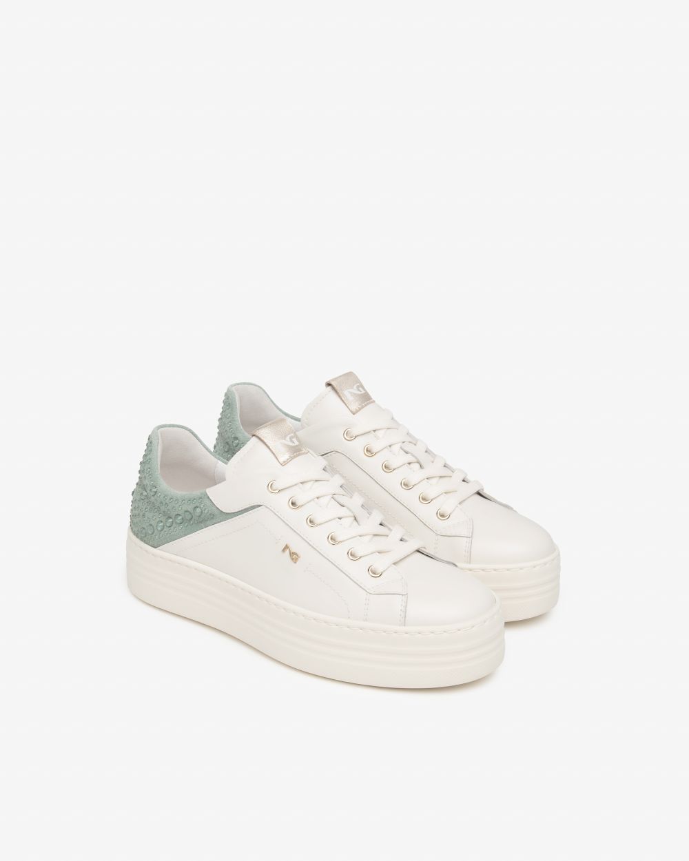 NeroGiardini white and green leather and suede platform sneakers - Melissakshoes
