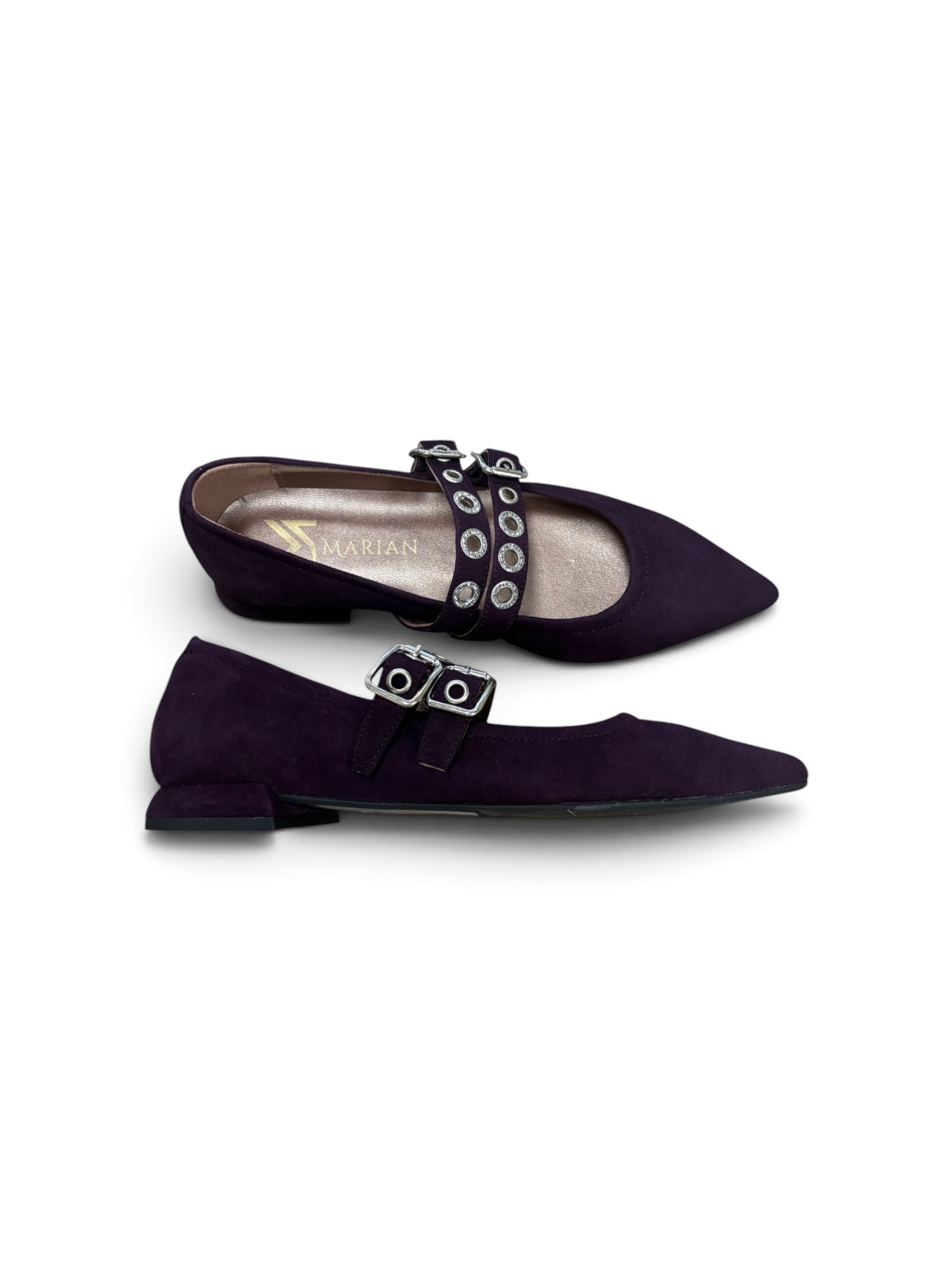 Marian aubergine suede Mary Jane ballerinas