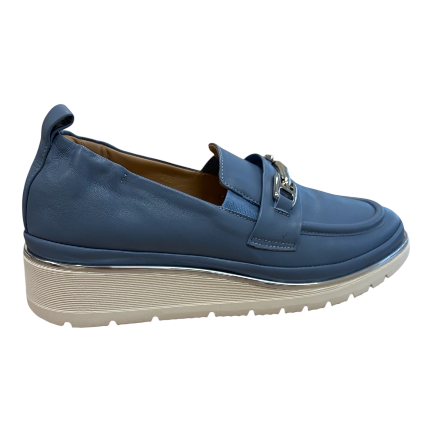 XSA blue leather wedge moccasins