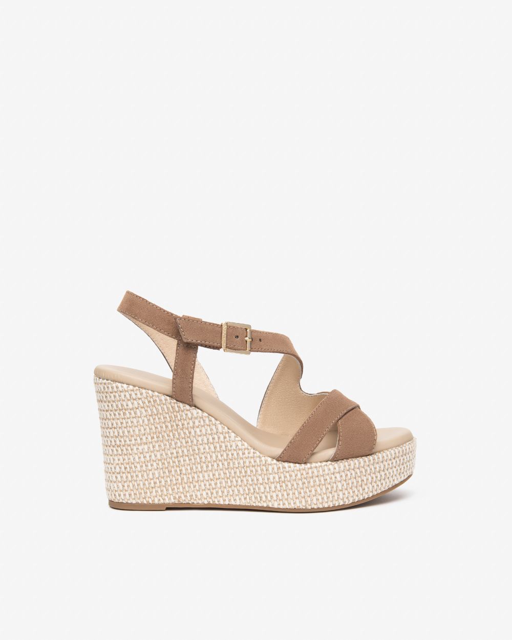 Nerogiardini camel suede wedge leather sandals