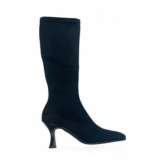 Miss Elastic black vegan suede knee high sock boots