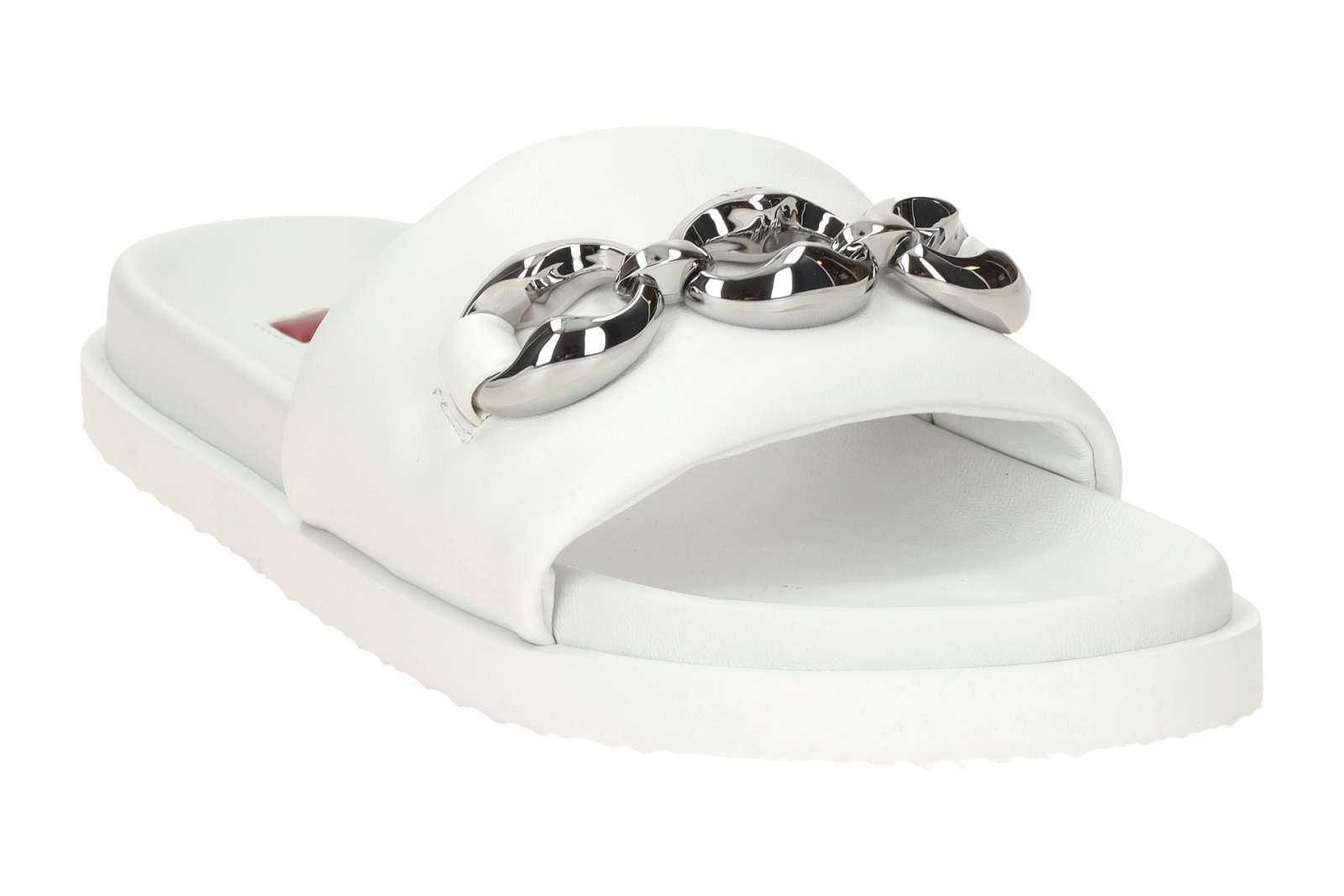 Hōgl white leather slides with silver chain detailing - Melissakshoes