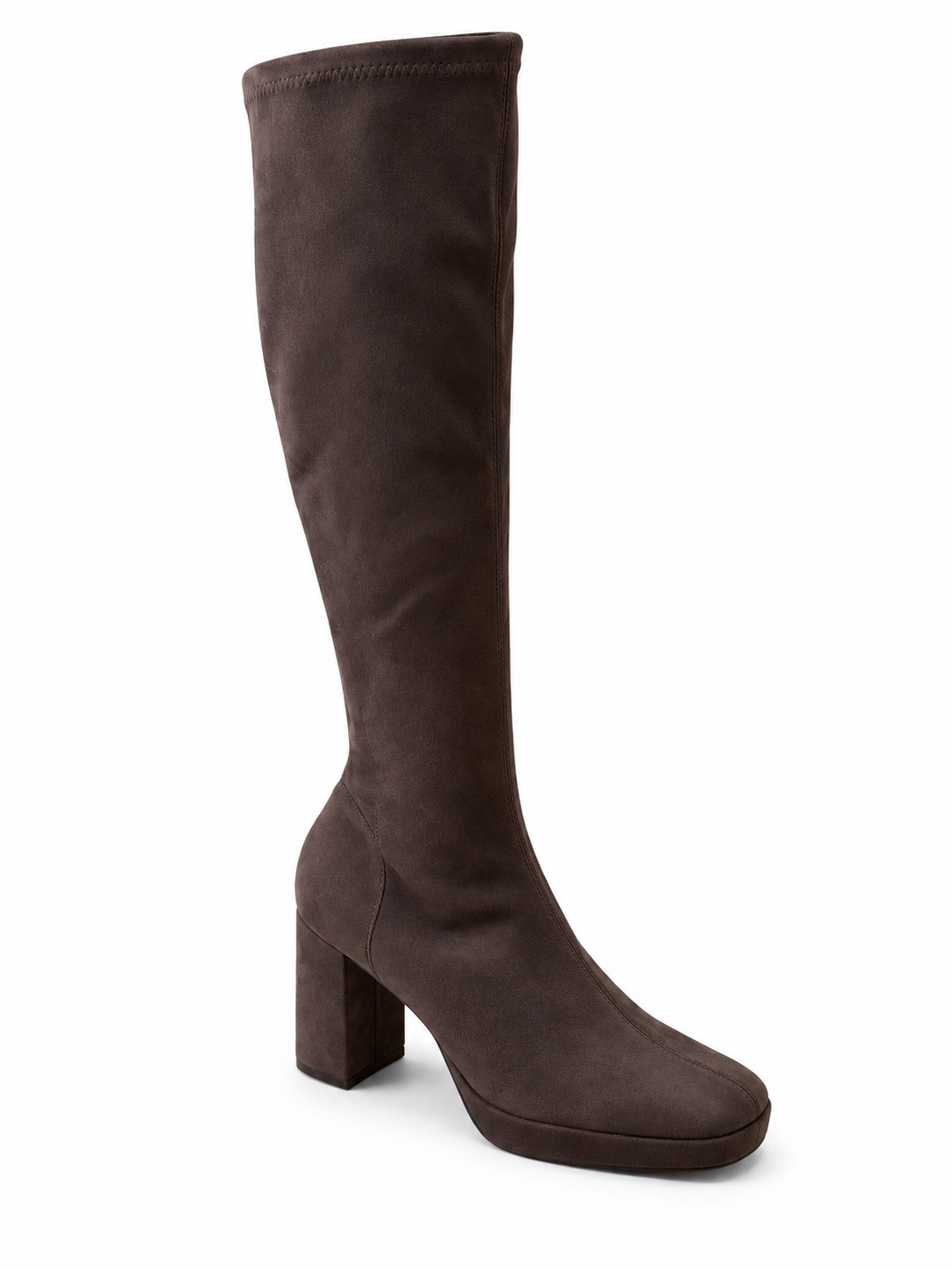 Miss elastic brown stretch suede platform knee highs