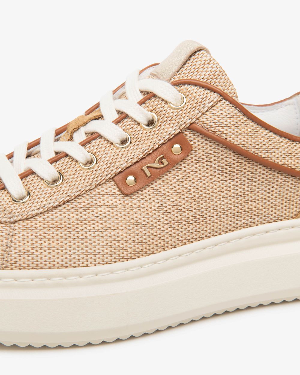 NeroGiardini fabric and tan leather platform sneakers - Melissakshoes