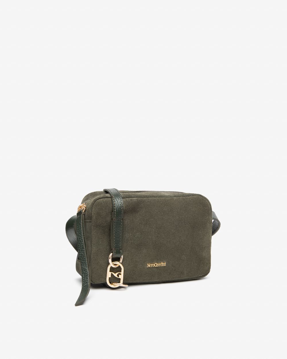 NeroGiardini Olive green suede small crossbody