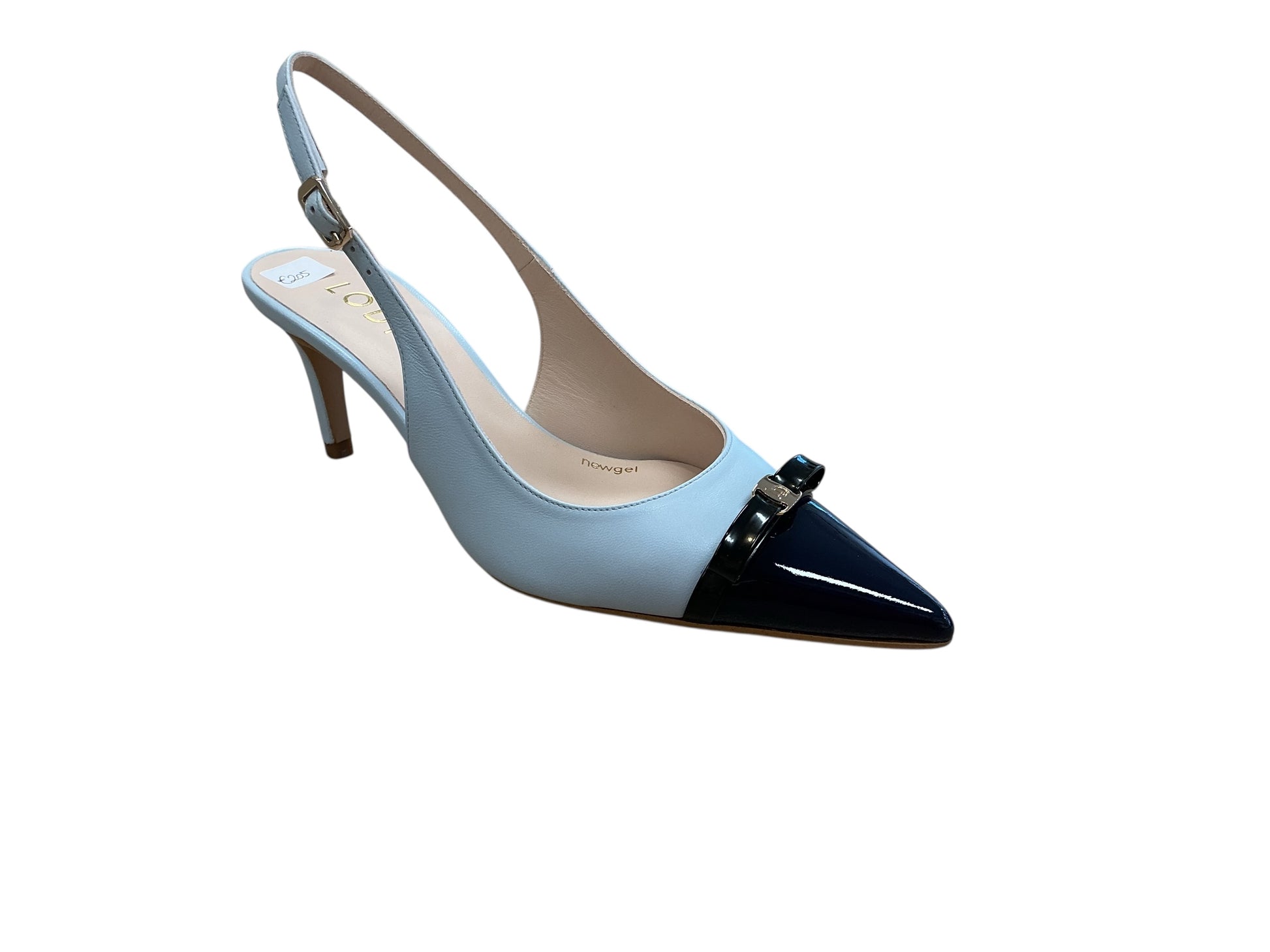 Lodi blue leather and navy patent toe slingback heel - Melissakshoes