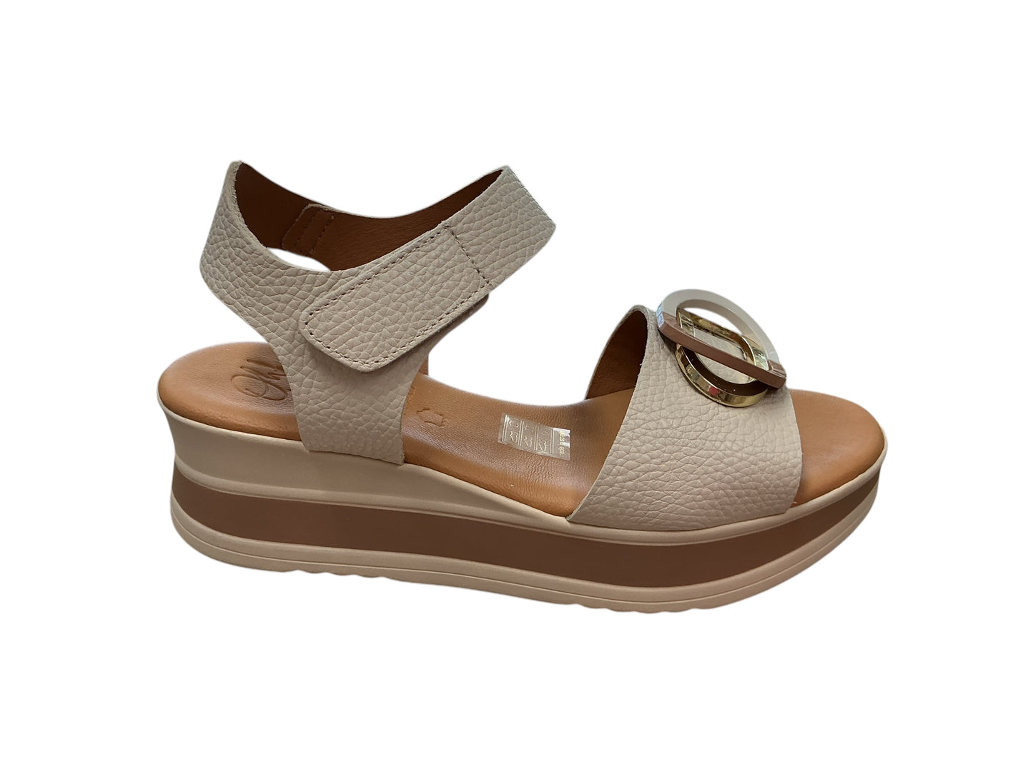 Oh My Sandals cream leather wedge sandal with Velcro strap