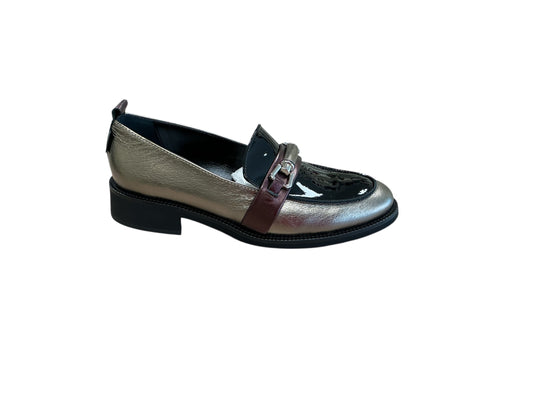 Marco Moreo metallic leather patent loafer with snaffle