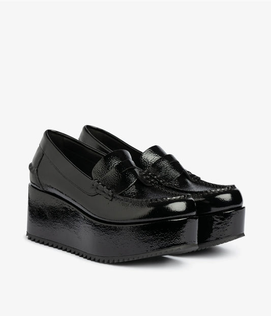 pedrogarcía black leather patent platform loafer