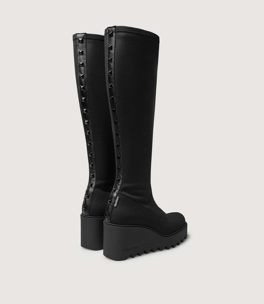 Marco Moreo black knee high stretch with wedge  boots with stud detail