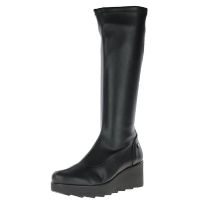 Jose Saenz black leather wedge knee boots
