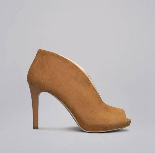 NeroGiardini tan suede leather heeled open toe boots