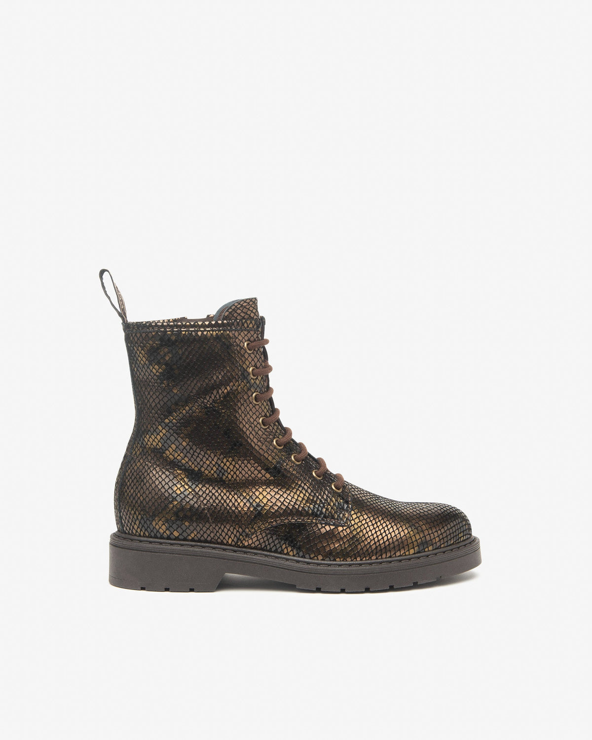 NeroGiardini bronze leather snakeskin effect combat boots