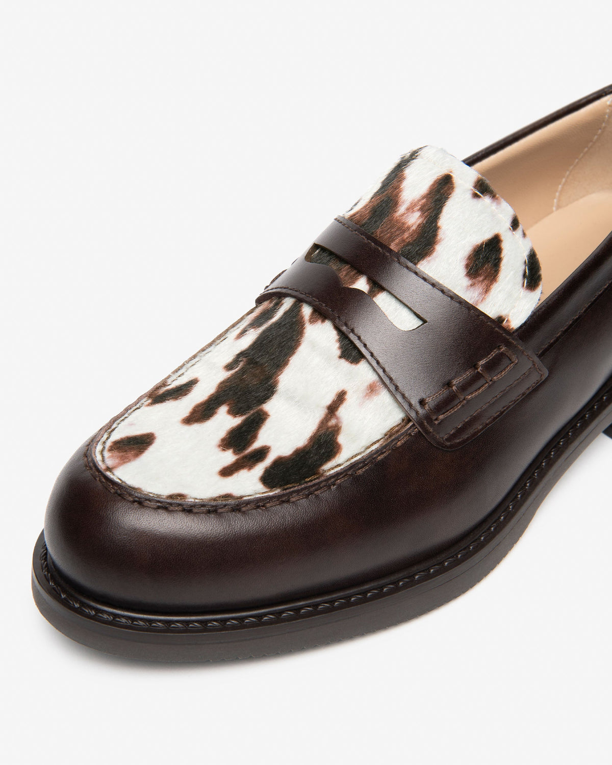 NeroGiardini brown leather and cow print loafers