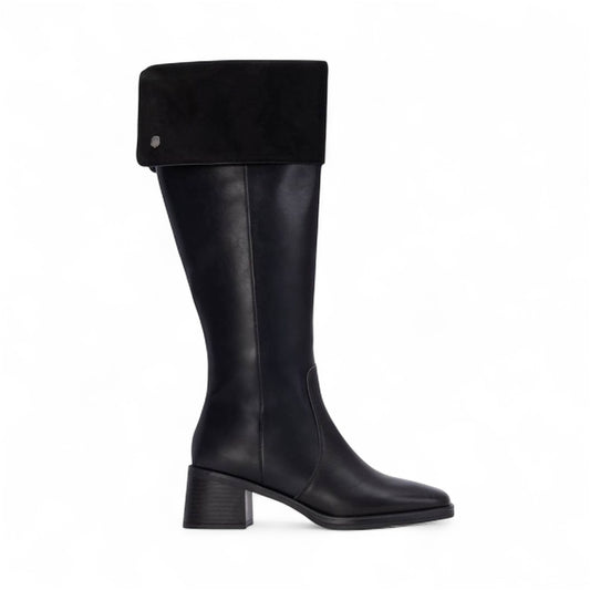 Carmela black leather and suede knee high boots
