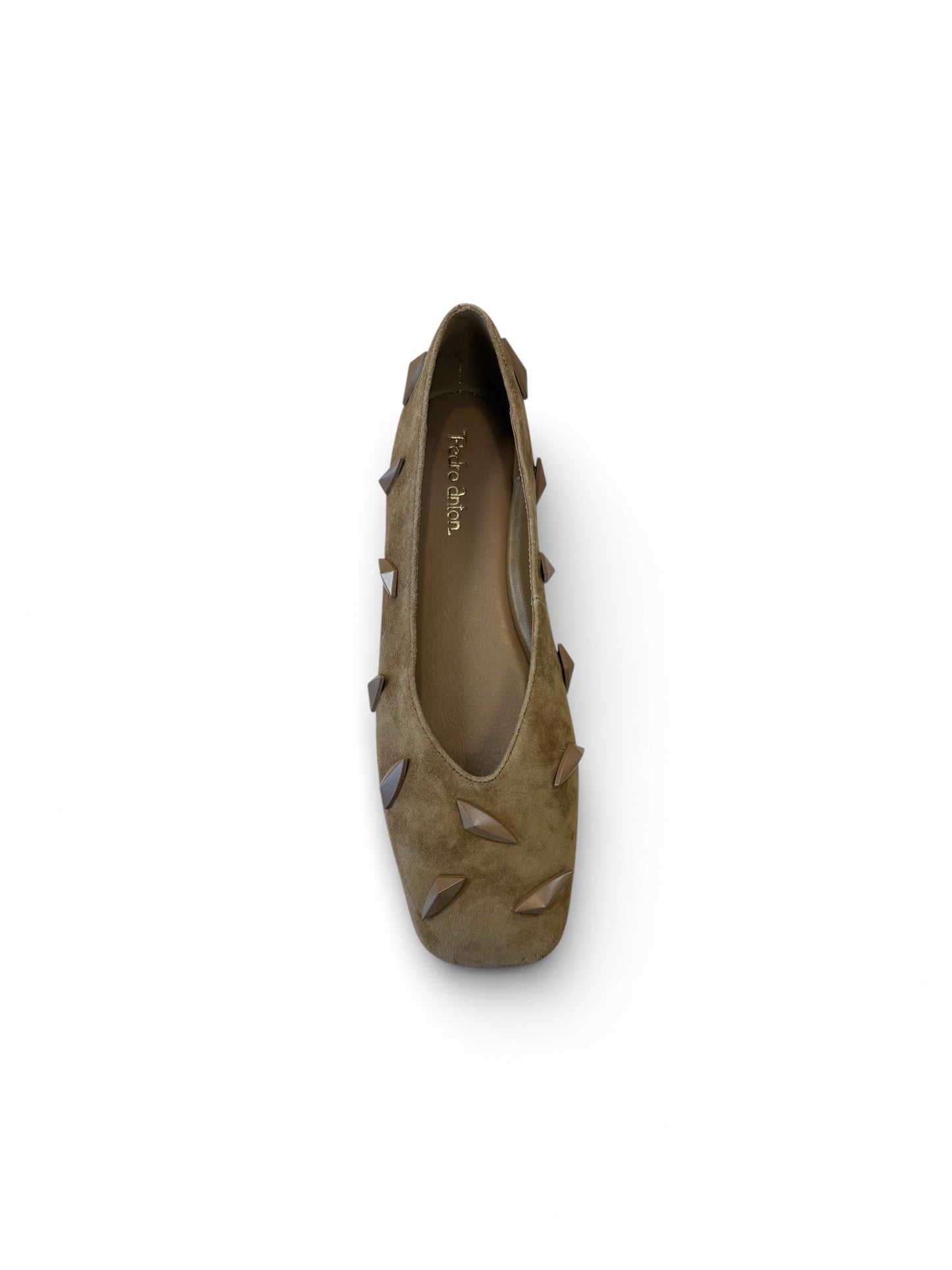 Pedro Anton tan suede ballerinas with tan jewel detail