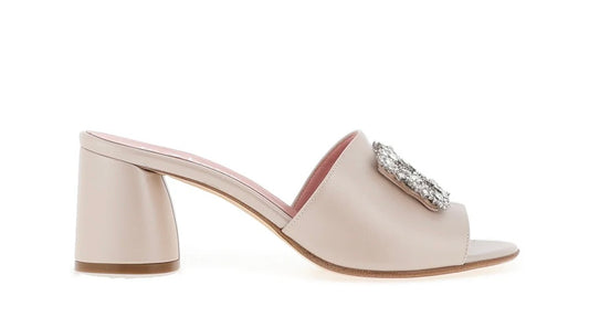 Le babe champagne leather heeled mules