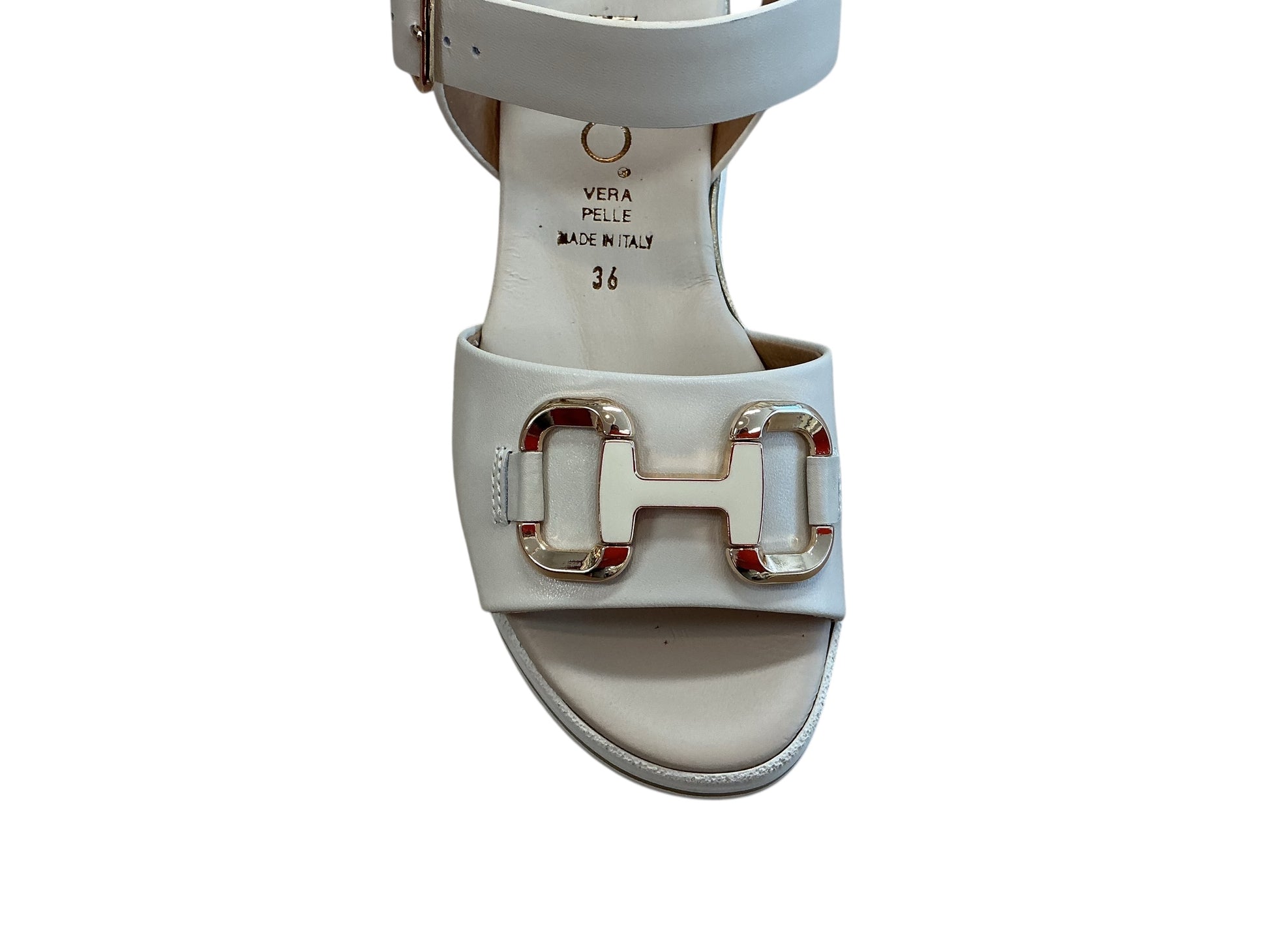 Repo cream leather sandals with snaffle brouch design - Melissakshoes