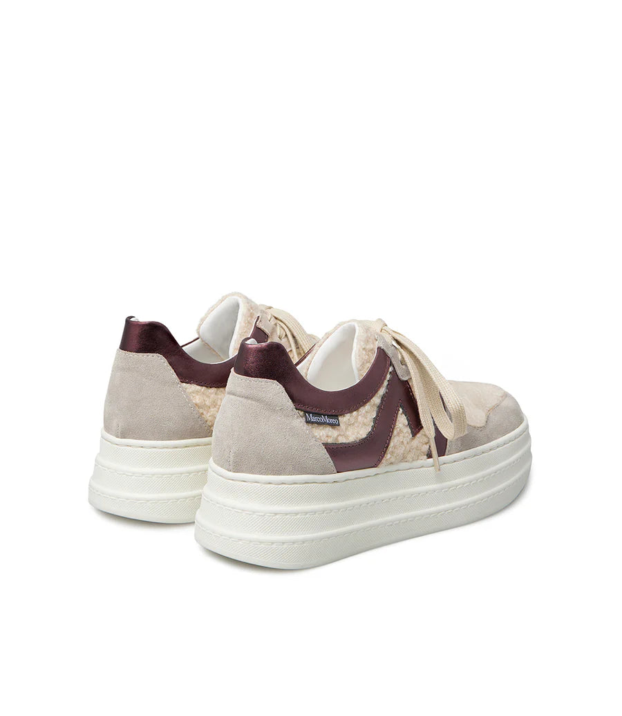 Marco Moreo beige suede & fur platform sneakers with rioga detailing - Melissakshoes
