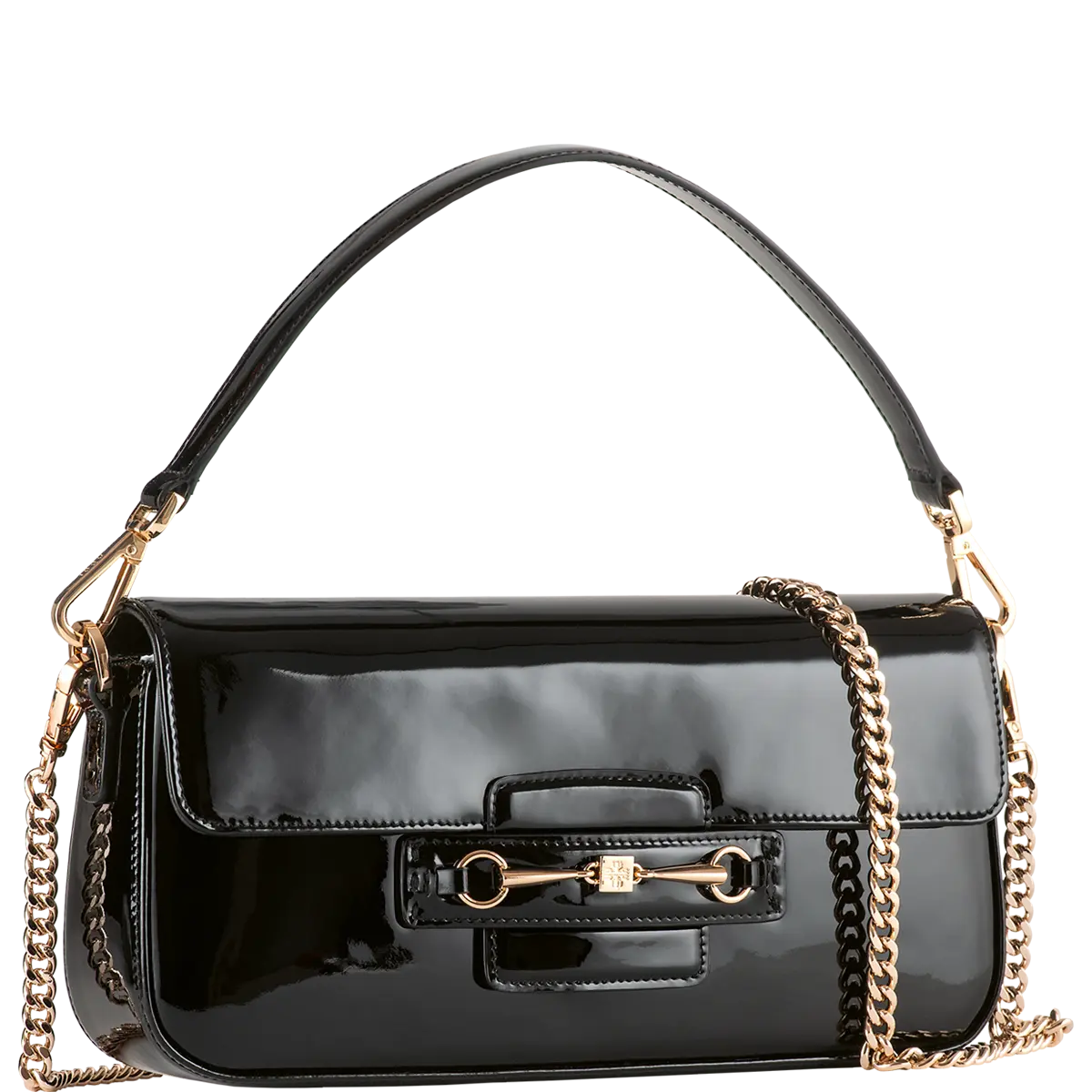 Hōgl black patent leather baguette handbag