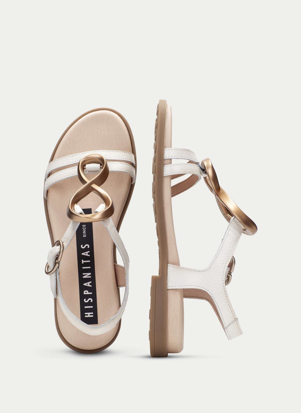 Hispanitas white and gold leather flat sandals