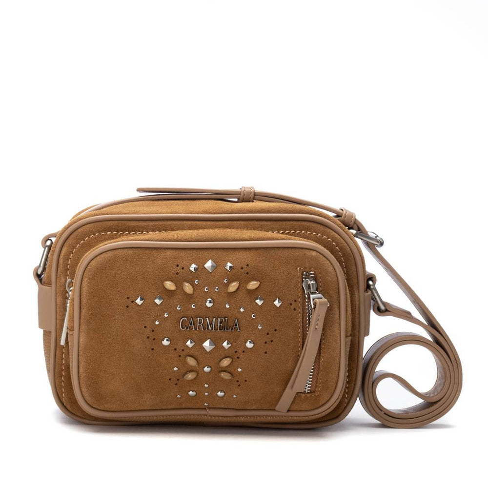 Carmela tan suede and leather crossbody handbag