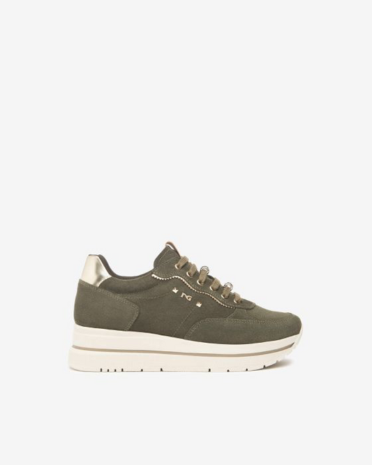 Nerogiardini moss green suede wedge sneaker