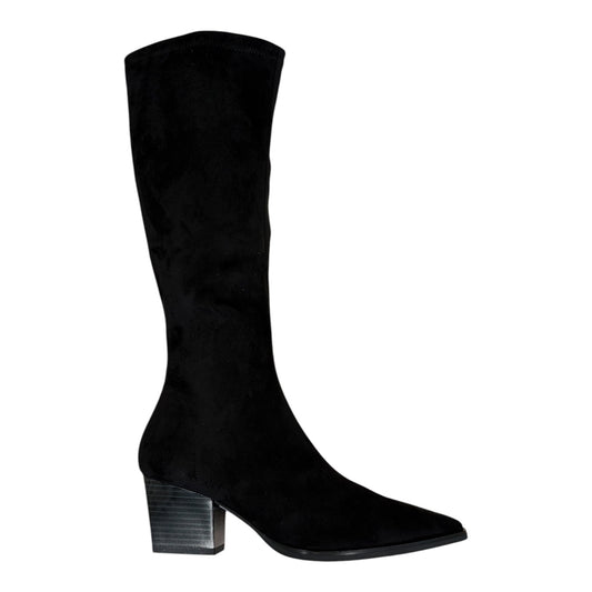 Miss Elastic black suede effect stretch knee high boots M15
