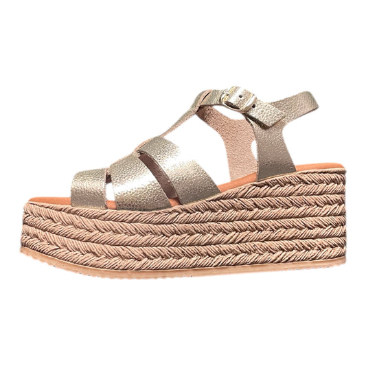 Marila gold leather platform wedge sandals