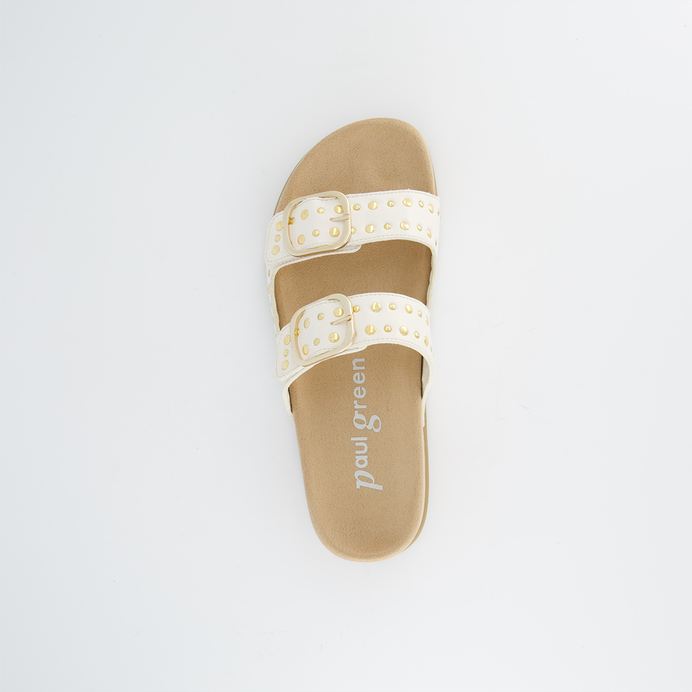 Paul Green white leather mules with gold studded detail - Melissakshoes