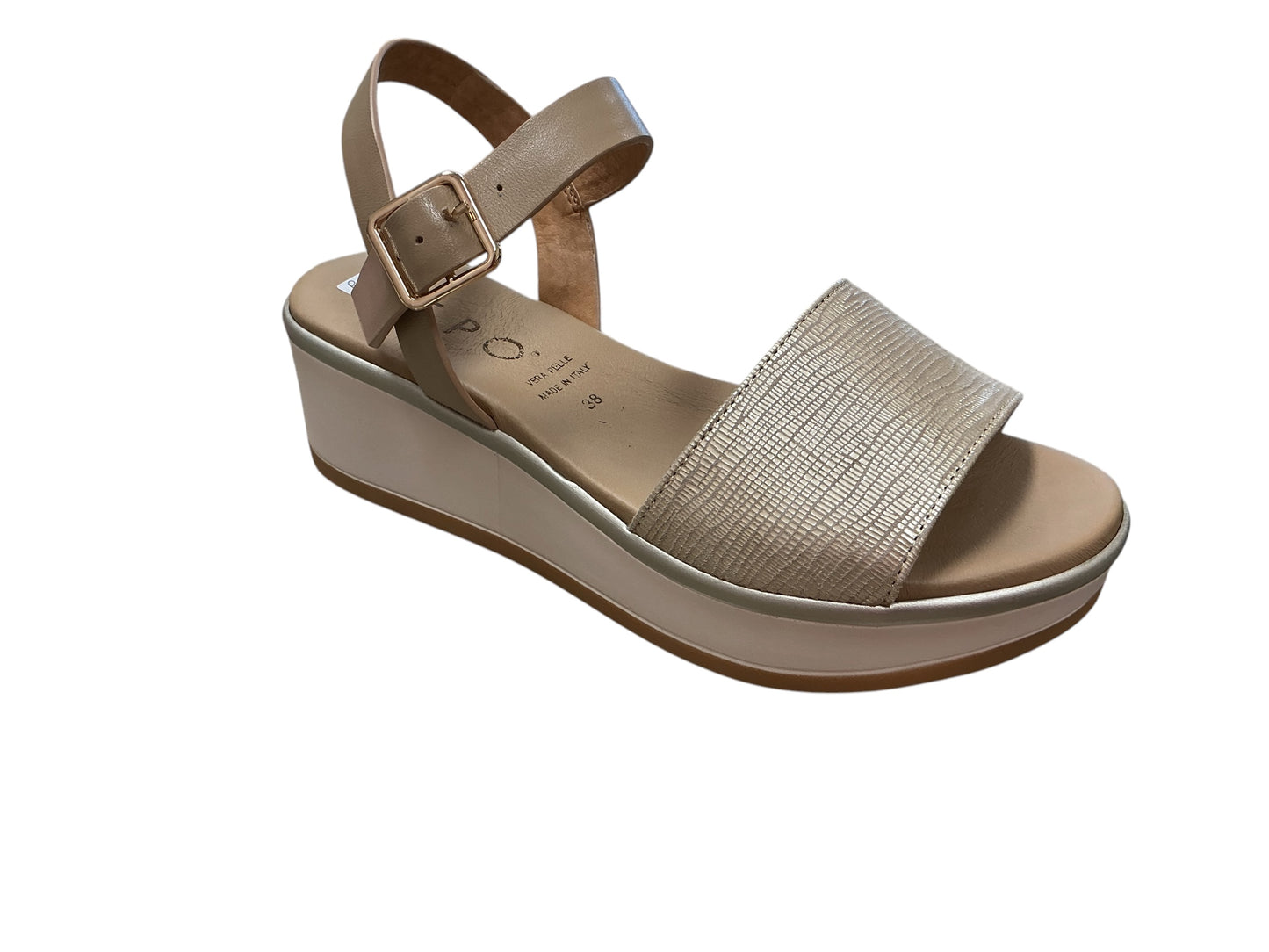 Repo gold and camel wedge leather sandal