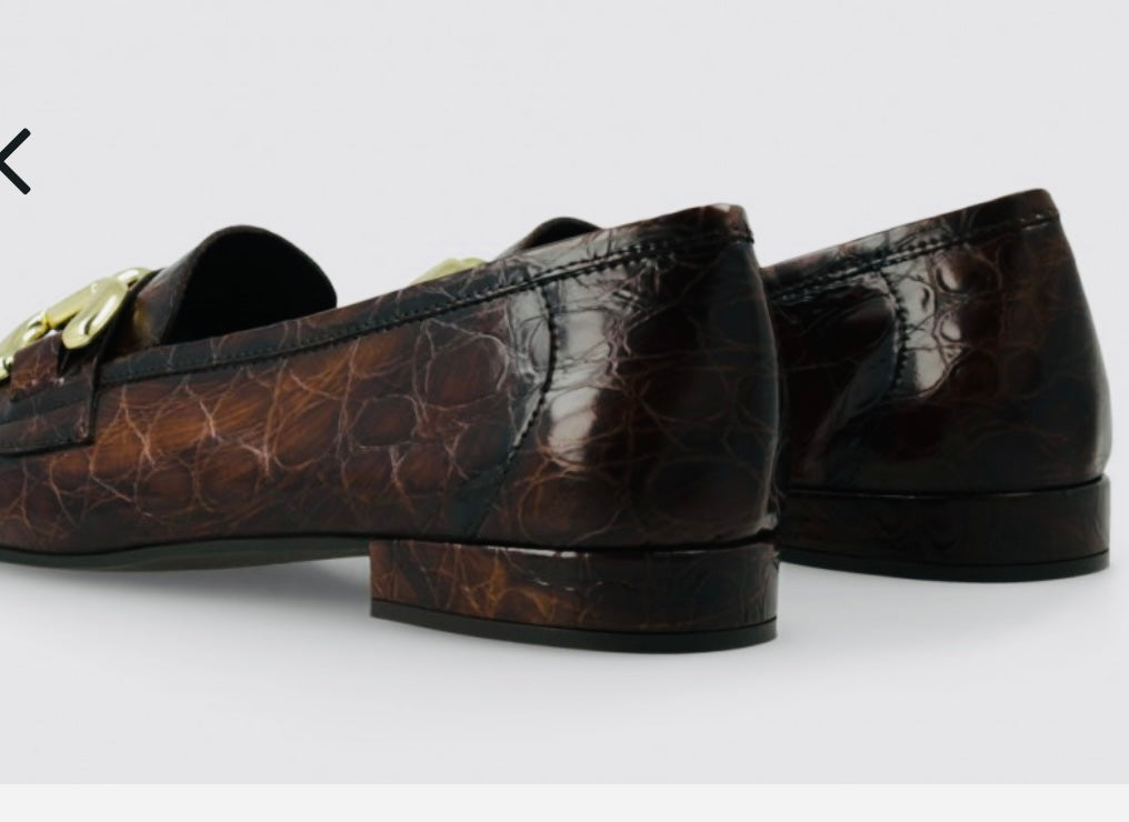 Lodi brown leather embossed loafers