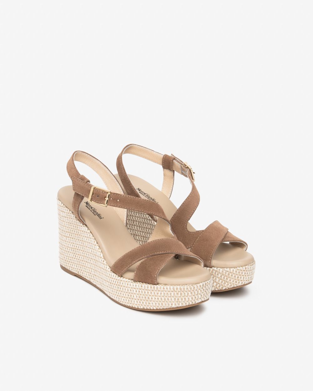 Nerogiardini camel suede wedge leather sandals