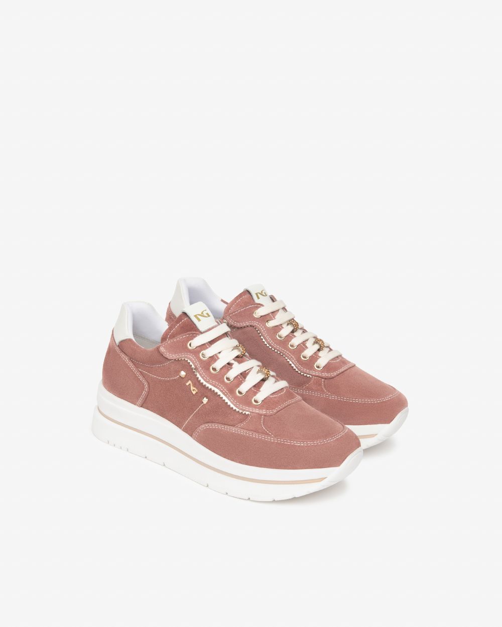 NeroGiardini dusty pink suede platform wedge sneakers - Melissakshoes
