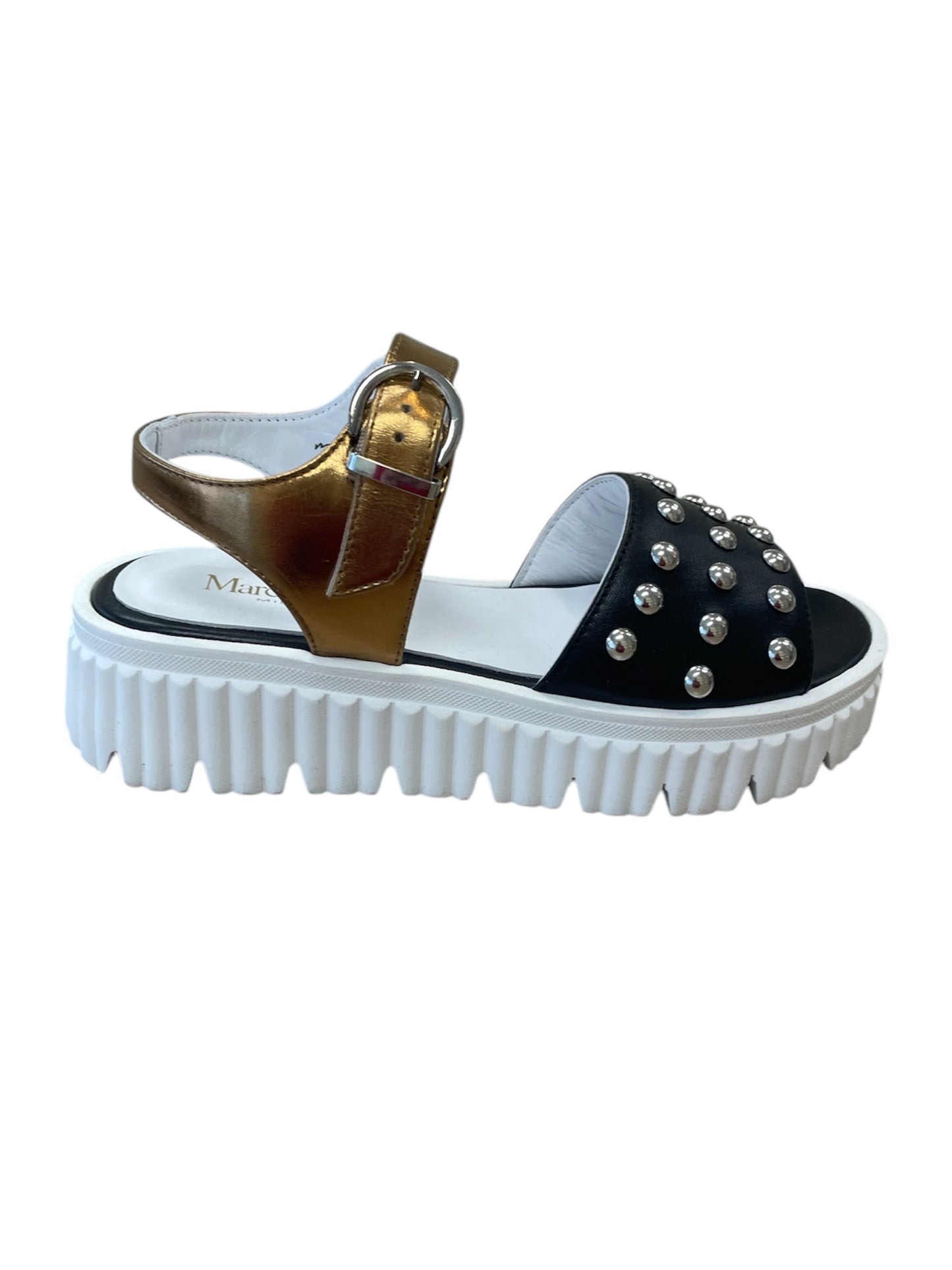 Marco moreo black and gold leather  platform sandals